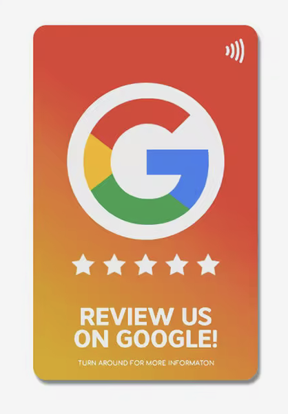 Orange Google-anmeldelseskort med NFC