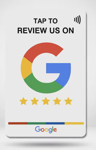 Hvidt Google-anmeldelseskort med NFC